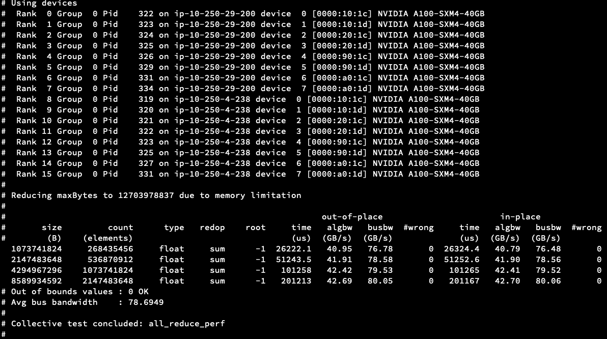 Expected Output of the EFA mpirun Test